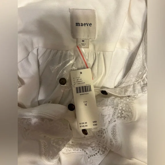 Anthropologie Ivory Maeve Balloon Collared Sleeved Yoke Top - Picture 9 of 10